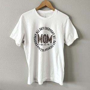 Mom Mode Everyday White/Leopard White Crewneck Short Sleeve Tee Large